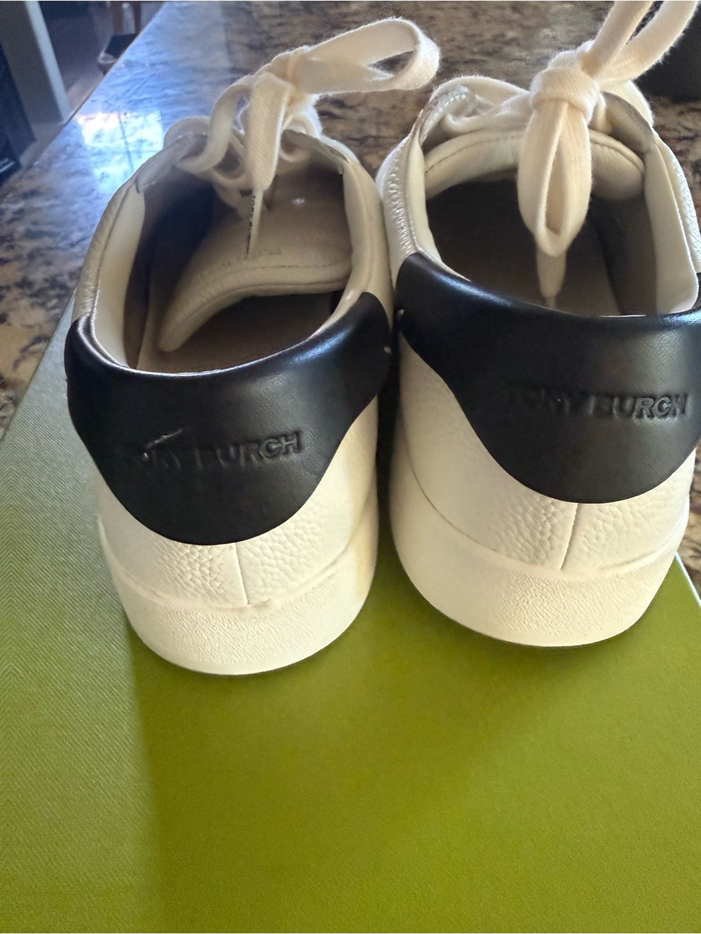 Tory Burch Cream Leather Lace-Up Sneakers with Black Heel Collar